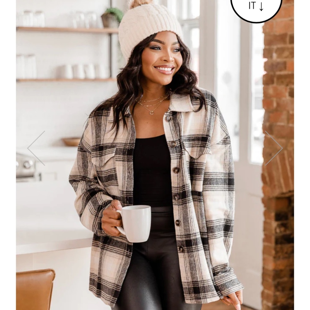 Black and beige plaid shacket